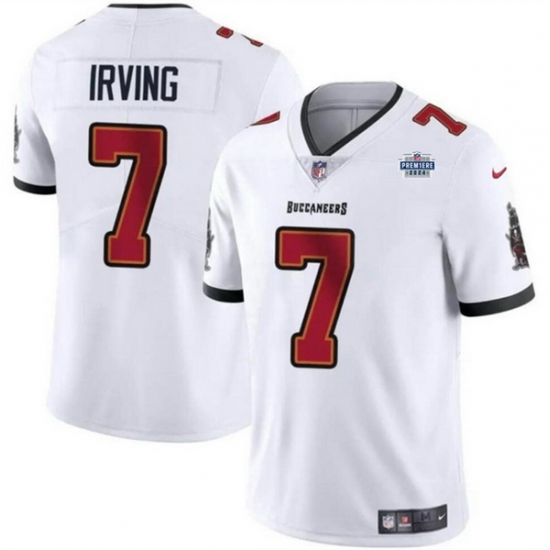 Men Tampa Bay Buccaneers 7 Bucky Irving White With Draft Patch Vapor Limited Stitched Jersey Men Tampa Bay Buccaneers 7 Bucky Irving White With Draft Patch Vapor Limited Stitched Jersey