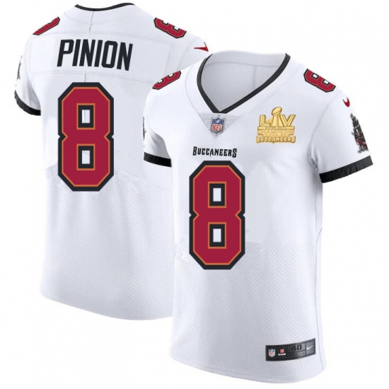 Men Tampa Bay Buccaneers 8 Bradley Pinion Men Super Bowl LV Champions Patch Nike White Vapor Elite Jersey Men Tampa Bay Buccaneers 8 Bradley Pinion Men Super Bowl LV Champions Patch Nike White Vapor Elite Jersey