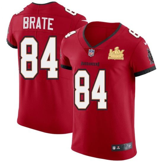 Men Tampa Bay Buccaneers 84 Cameron Brate Men Super Bowl LV Champions Patch Nike Red Vapor Elite Jersey Men Tampa Bay Buccaneers 84 Cameron Brate Men Super Bowl LV Champions Patch Nike Red Vapor Elite Jersey