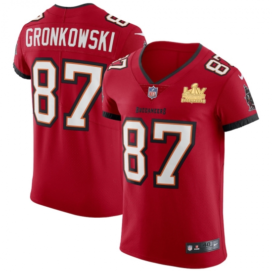 Men Tampa Bay Buccaneers 87 Rob Gronkowski Men Super Bowl LV Champions Patch Nike Red Vapor Elite Jersey Men Tampa Bay Buccaneers 87 Rob Gronkowski Men Super Bowl LV Champions Patch Nike Red Vapor Elite Jersey