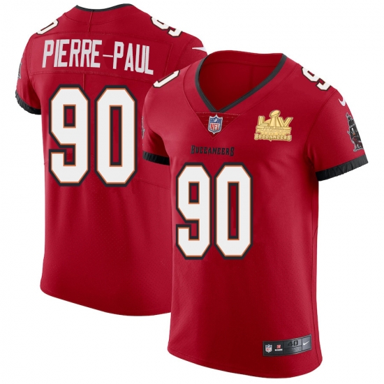 Men Tampa Bay Buccaneers 90 Jason Pierre Paul Men Super Bowl LV Champions Patch Nike Red Vapor Elite Jersey Men Tampa Bay Buccaneers 90 Jason Pierre Paul Men Super Bowl LV Champions Patch Nike Red Vapor Elite Jersey