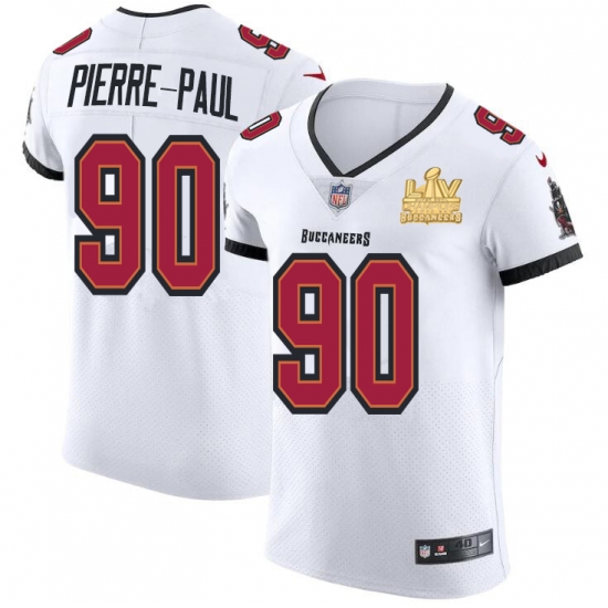 Men Tampa Bay Buccaneers 90 Jason Pierre Paul Men Super Bowl LV Champions Patch Nike White Vapor Elite Jersey Men Tampa Bay Buccaneers 90 Jason Pierre Paul Men Super Bowl LV Champions Patch Nike White Vapor Elite Jersey