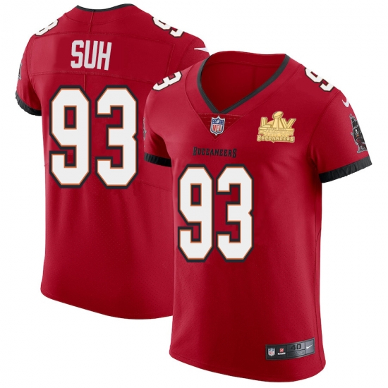 Men Tampa Bay Buccaneers 93 Ndamukong Suh Men Super Bowl LV Champions Patch Nike Red Vapor Elite Jersey Men Tampa Bay Buccaneers 93 Ndamukong Suh Men Super Bowl LV Champions Patch Nike Red Vapor Elite Jersey