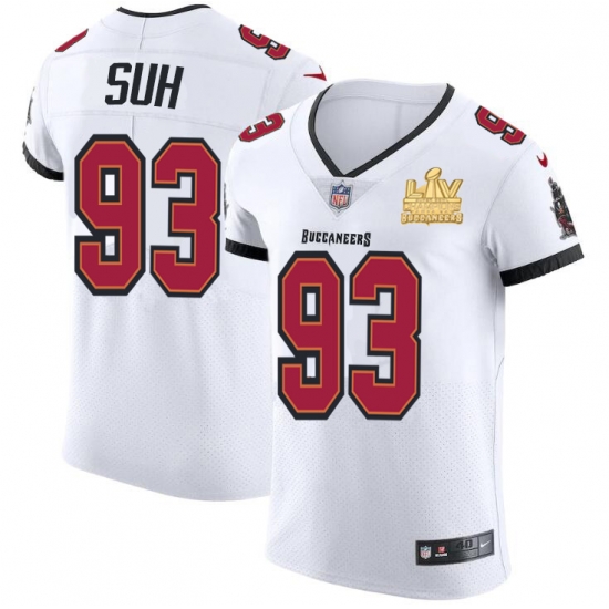 Men Tampa Bay Buccaneers 93 Ndamukong Suh Men Super Bowl LV Champions Patch Nike White Vapor Elite Jersey Men Tampa Bay Buccaneers 93 Ndamukong Suh Men Super Bowl LV Champions Patch Nike White Vapor Elite Jersey