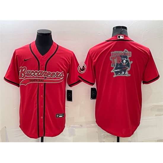 Men Tampa Bay Buccaneers Red Team Big Logo With Patch Cool Base Stitched Baseball Jersey Men Tampa Bay Buccaneers Red Team Big Logo With Patch Cool Base Stitched Baseball Jersey
