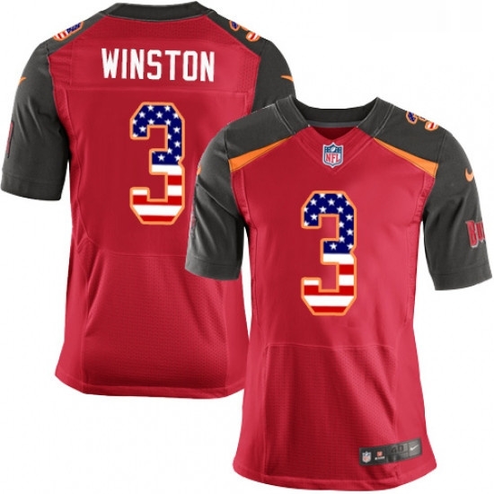 Mens Nike Tampa Bay Buccaneers 3 Jameis Winston Elite Red Home USA Flag Fashion NFL Jersey Mens Nike Tampa Bay Buccaneers 3 Jameis Winston Elite Red Home USA Flag Fashion NFL Jersey