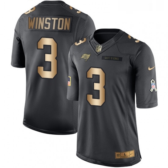 Mens Nike Tampa Bay Buccaneers 3 Jameis Winston Limited BlackGold Salute to Service NFL Jersey Mens Nike Tampa Bay Buccaneers 3 Jameis Winston Limited BlackGold Salute to Service NFL Jersey