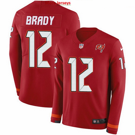 Nike Buccaneers 12 Tom Brady Red Team Color Men Stitched NFL Limited Therma Long Sleeve Jersey Nike Buccaneers 12 Tom Brady Red Team Color Men Stitched NFL Limited Therma Long Sleeve Jersey