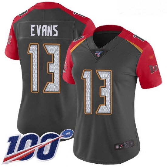 Buccaneers #13 Mike Evans Gray Women Stitched Football Limited Inverted Legend 100th Season Jersey Buccaneers #13 Mike Evans Gray Women Stitched Football Limited Inverted Legend 100th Season Jersey