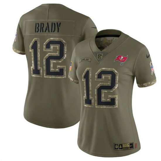 Women Tampa Bay Buccaneers 12 Tom Brady Olive 2022 Salute To Service Limited Stitched Jersey Women Tampa Bay Buccaneers 12 Tom Brady Olive 2022 Salute To Service Limited Stitched Jersey