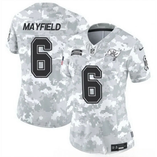 Women Tampa Bay Buccaneers 6 Baker Mayfield 2024 F U S E Arctic Camo Salute To Service Limited Stitched Football Jersey Women Tampa Bay Buccaneers 6 Baker Mayfield 2024 F U S E Arctic Camo Salute To Service Limited Stitched Football Jersey