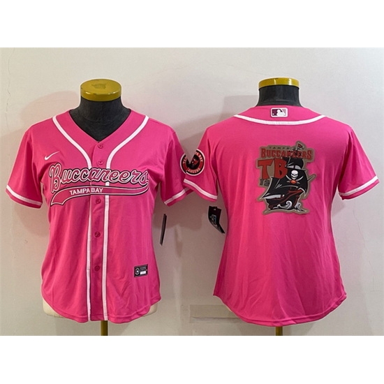 Women Tampa Bay Buccaneers Pink Team Big Logo With Patch Cool Base Stitched Baseball Jersey Women Tampa Bay Buccaneers Pink Team Big Logo With Patch Cool Base Stitched Baseball Jersey