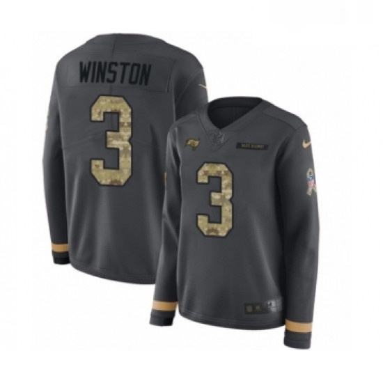 Womens Nike Tampa Bay Buccaneers 3 Jameis Winston Limited Black Salute to Service Therma Long Sleeve NFL Jersey Womens Nike Tampa Bay Buccaneers 3 Jameis Winston Limited Black Salute to Service Therma Long Sleeve NFL Jersey