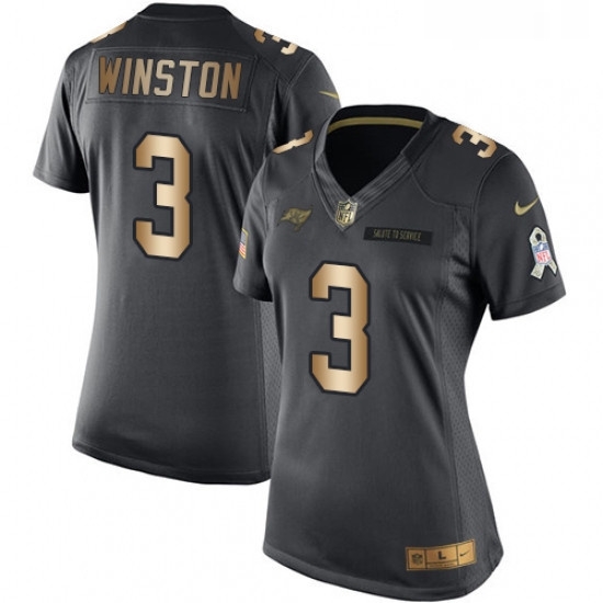 Womens Nike Tampa Bay Buccaneers 3 Jameis Winston Limited BlackGold Salute to Service NFL Jersey Womens Nike Tampa Bay Buccaneers 3 Jameis Winston Limited BlackGold Salute to Service NFL Jersey