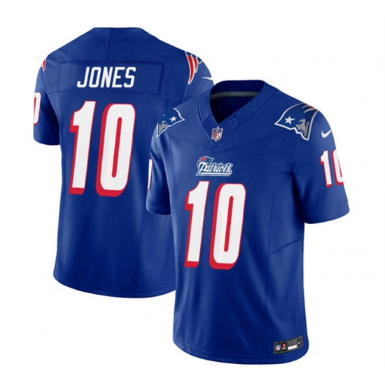 Men New England Patriots 10 Mac Jones Blue 2023 F U S E Throwback Limited Stitched Football Jersey Men New England Patriots 10 Mac Jones Blue 2023 F U S E Throwback Limited Stitched Football Jersey