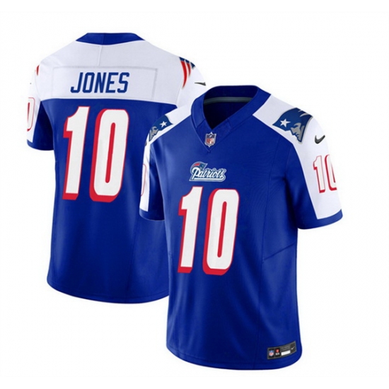 Men New England Patriots 10 Mac Jones Blue White 2023 F U S E Vapor Limited Stitched Football Jersey Men New England Patriots 10 Mac Jones Blue White 2023 F U S E Vapor Limited Stitched Football Jersey