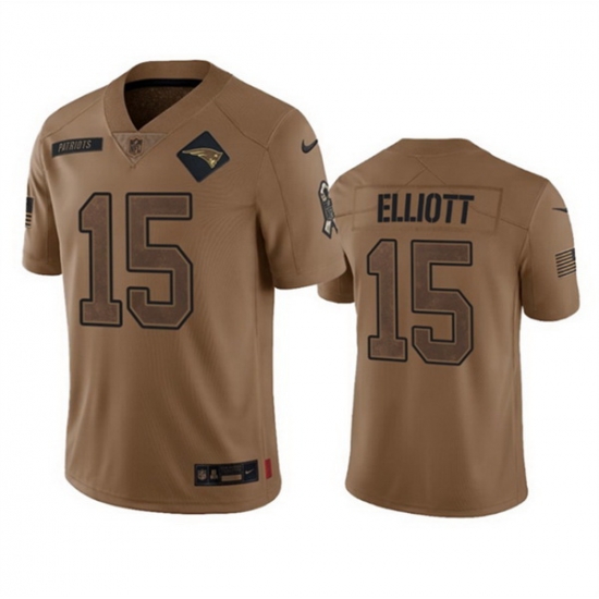 Men New England Patriots 15 Ezekiel Elliott 2023 Brown Salute To Service Limited Stitched Football Jersey Men New England Patriots 15 Ezekiel Elliott 2023 Brown Salute To Service Limited Stitched Football Jersey