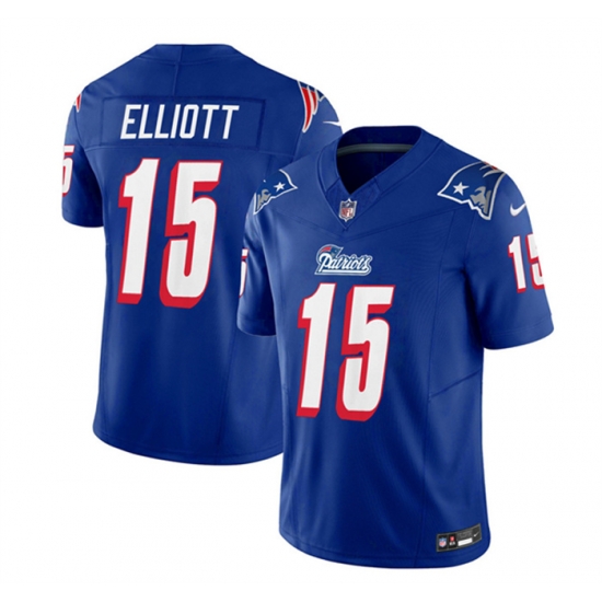 Men New England Patriots 15 Ezekiel Elliott Blue 2023 F U S E Throwback Limited Stitched Football Jersey Men New England Patriots 15 Ezekiel Elliott Blue 2023 F U S E Throwback Limited Stitched Football Jersey