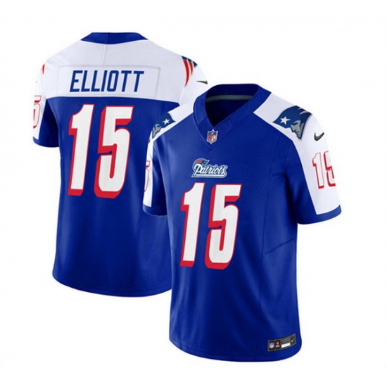 Men New England Patriots 15 Ezekiel Elliott Blue White 2023 F U S E Vapor Limited Stitched Football Jersey Men New England Patriots 15 Ezekiel Elliott Blue White 2023 F U S E Vapor Limited Stitched Football Jersey