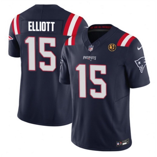 Men New England Patriots 15 Ezekiel Elliott Navy 2023 F U S E With John Madden Patch Vapor Limited Stitched Football Jersey Men New England Patriots 15 Ezekiel Elliott Navy 2023 F U S E With John Madden Patch Vapor Limited Stitched Football Jersey