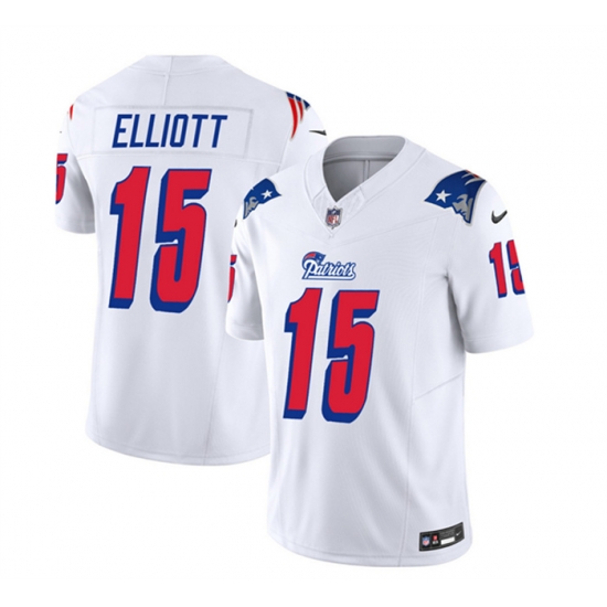 Men New England Patriots 15 Ezekiel Elliott White 2023 F U S E Throwback Limited Stitched Football Jersey Men New England Patriots 15 Ezekiel Elliott White 2023 F U S E Throwback Limited Stitched Football Jersey