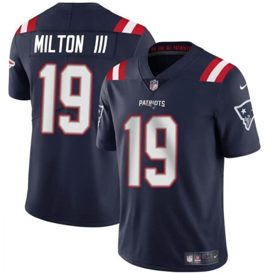 Men New England Patriots 19 Joe Milton III Navy 2024 Vapor Limited Stitched Football Jersey Men New England Patriots 19 Joe Milton III Navy 2024 Vapor Limited Stitched Football Jersey