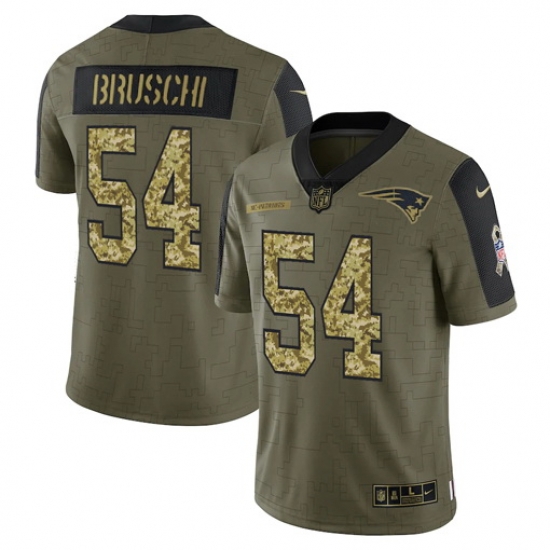 Men New England Patriots 54 Tedy Bruschi 2021 Salute To Service Olive Camo Limited Stitched Jersey Men New England Patriots 54 Tedy Bruschi 2021 Salute To Service Olive Camo Limited Stitched Jersey