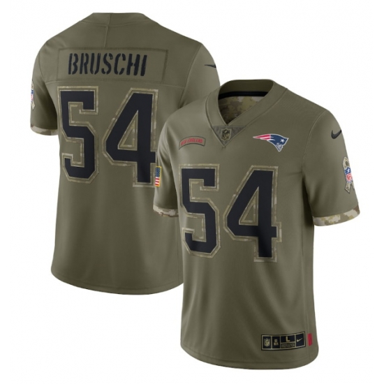 Men New England Patriots 54 Tedy Bruschi Olive 2022 Salute To Service Limited Stitched Jersey Men New England Patriots 54 Tedy Bruschi Olive 2022 Salute To Service Limited Stitched Jersey