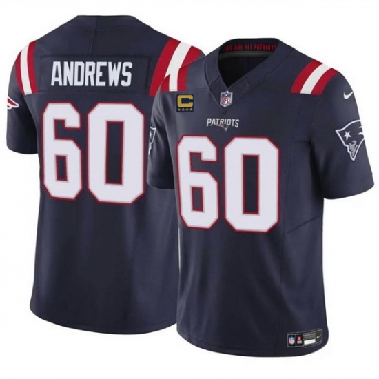 Men New England Patriots 60 David Andrews Navy 2023 F U S E With 4 Star C Patch Vapor Limited Stitched Football Jersey Men New England Patriots 60 David Andrews Navy 2023 F U S E With 4 Star C Patch Vapor Limited Stitched Football Jersey