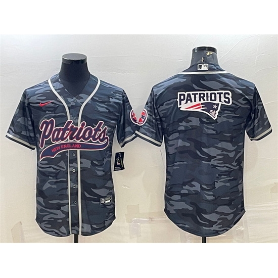 Men New England Patriots Grey Camo Team Big Logo With Patch Cool Base Stitched Baseball Jersey Men New England Patriots Grey Camo Team Big Logo With Patch Cool Base Stitched Baseball Jersey