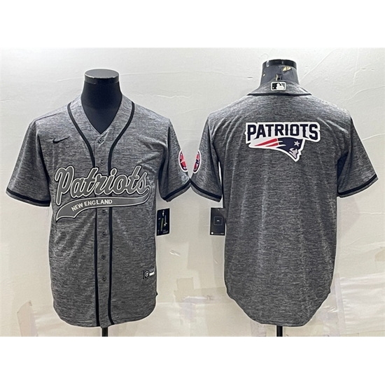 Men New England Patriots Grey Team Big Logo With Patch Cool Base Stitched Baseball Jersey Men New England Patriots Grey Team Big Logo With Patch Cool Base Stitched Baseball Jersey