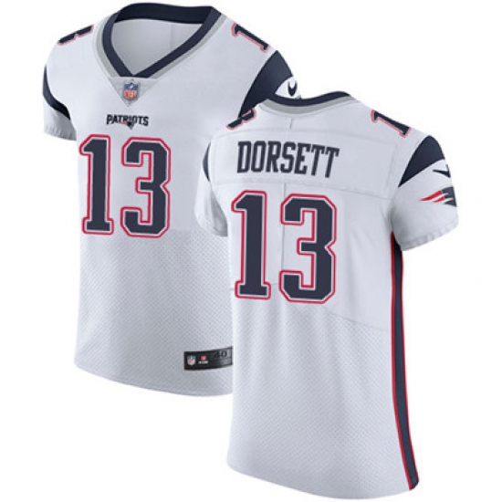 Men Nike Patriots #13 Phillip Dorsett White Stitched NFL Vapor Untouchable Elite Jersey Men Nike Patriots #13 Phillip Dorsett White Stitched NFL Vapor Untouchable Elite Jersey