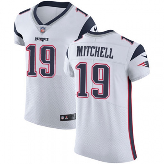 Men Nike Patriots #19 Malcolm Mitchell White Stitched NFL Vapor Untouchable Elite Jersey Men Nike Patriots #19 Malcolm Mitchell White Stitched NFL Vapor Untouchable Elite Jersey