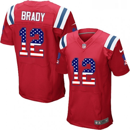 Mens Nike New England Patriots 12 Tom Brady Elite Red Alternate USA Flag Fashion NFL Jersey Mens Nike New England Patriots 12 Tom Brady Elite Red Alternate USA Flag Fashion NFL Jersey