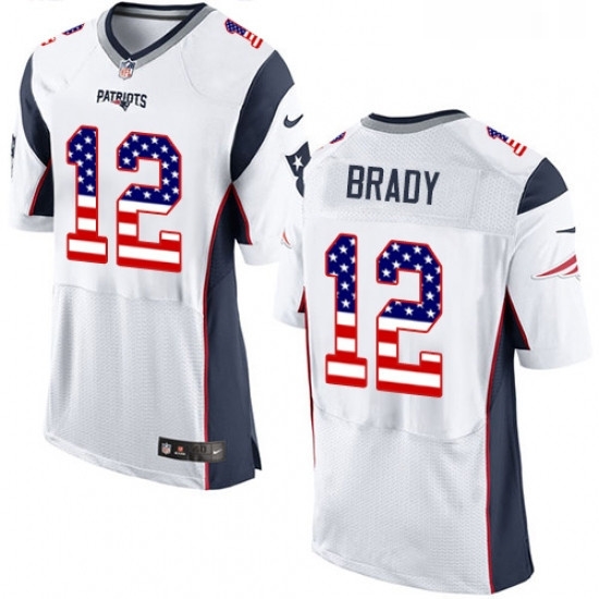 Mens Nike New England Patriots 12 Tom Brady Elite White Road USA Flag Fashion NFL Jersey Mens Nike New England Patriots 12 Tom Brady Elite White Road USA Flag Fashion NFL Jersey