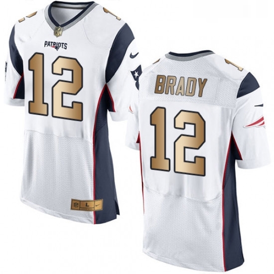 Mens Nike New England Patriots 12 Tom Brady Elite WhiteGold NFL Jersey Mens Nike New England Patriots 12 Tom Brady Elite WhiteGold NFL Jersey