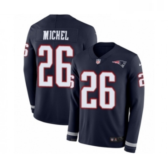 Mens Nike New England Patriots 26 Sony Michel Limited Navy Blue Therma Long Sleeve NFL Jersey Mens Nike New England Patriots 26 Sony Michel Limited Navy Blue Therma Long Sleeve NFL Jersey