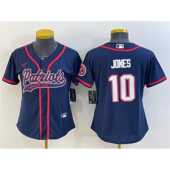Women New England Patriots 10 Mac Jones Navy With Patch Cool Base Stitched Baseball Jersey Women New England Patriots 10 Mac Jones Navy With Patch Cool Base Stitched Baseball Jersey
