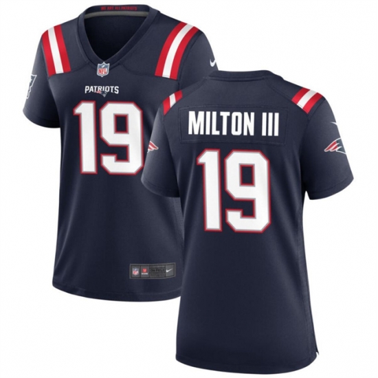 Women New England Patriots 19 Joe Milton III 2024 Navy Stitched Jersey Women New England Patriots 19 Joe Milton III 2024 Navy Stitched Jersey