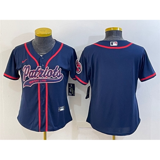 Women New England Patriots Blank Navy With Patch Cool Base Stitched Baseball Jersey