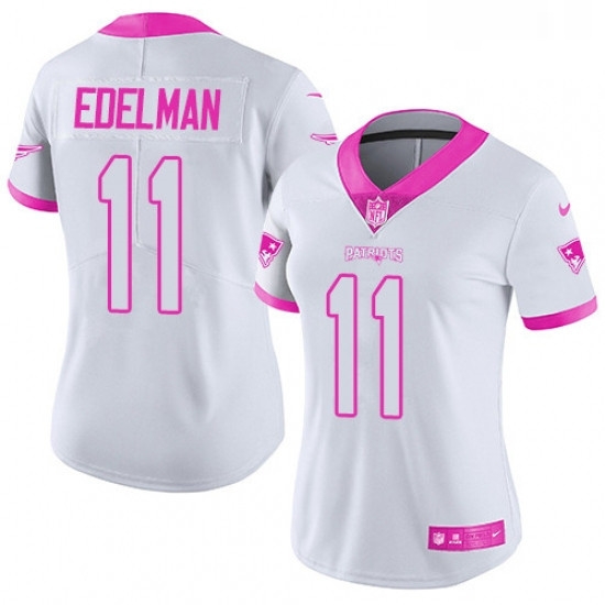 Womens Nike New England Patriots 11 Julian Edelman Limited WhitePink Rush Fashion NFL Jersey Womens Nike New England Patriots 11 Julian Edelman Limited WhitePink Rush Fashion NFL Jersey