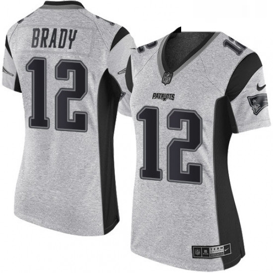 Womens Nike New England Patriots 12 Tom Brady Limited Gray Gridiron II NFL Jersey Womens Nike New England Patriots 12 Tom Brady Limited Gray Gridiron II NFL Jersey