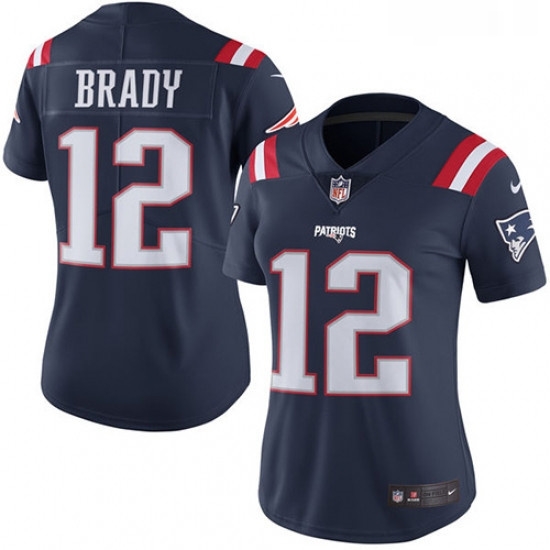 Womens Nike New England Patriots 12 Tom Brady Limited Navy Blue Rush Vapor Untouchable NFL Jersey Womens Nike New England Patriots 12 Tom Brady Limited Navy Blue Rush Vapor Untouchable NFL Jersey
