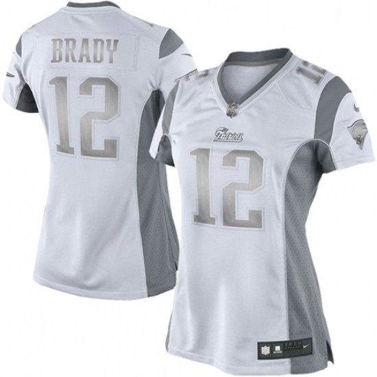 Womens Nike New England Patriots 12 Tom Brady Limited White Platinum NFL Jersey Womens Nike New England Patriots 12 Tom Brady Limited White Platinum NFL Jersey