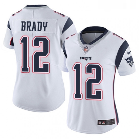 Womens Nike New England Patriots 12 Tom Brady White Vapor Untouchable Limited Player NFL Jersey Womens Nike New England Patriots 12 Tom Brady White Vapor Untouchable Limited Player NFL Jersey