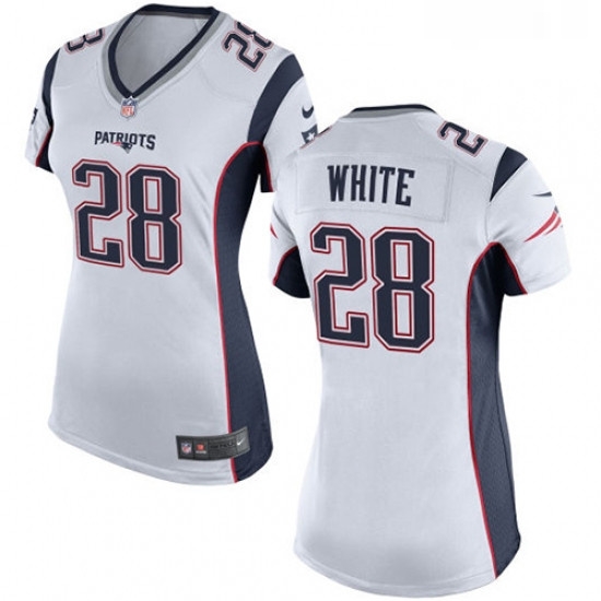 Womens Nike New England Patriots 28 James White Game White NFL Jersey Womens Nike New England Patriots 28 James White Game White NFL Jersey