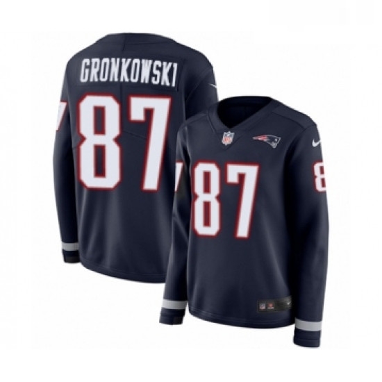 Womens Nike New England Patriots 87 Rob Gronkowski Limited Navy Blue Therma Long Sleeve NFL Jersey Womens Nike New England Patriots 87 Rob Gronkowski Limited Navy Blue Therma Long Sleeve NFL Jersey