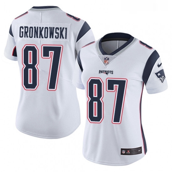 Womens Nike New England Patriots 87 Rob Gronkowski White Vapor Untouchable Limited Player NFL Jersey Womens Nike New England Patriots 87 Rob Gronkowski White Vapor Untouchable Limited Player NFL Jersey