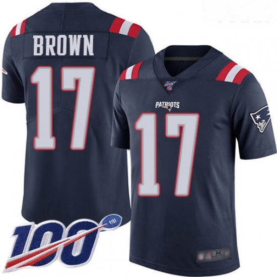 Patriots #17 Antonio Brown Navy Blue Youth Stitched Football Limited Rush 100th Season Jersey Patriots #17 Antonio Brown Navy Blue Youth Stitched Football Limited Rush 100th Season Jersey