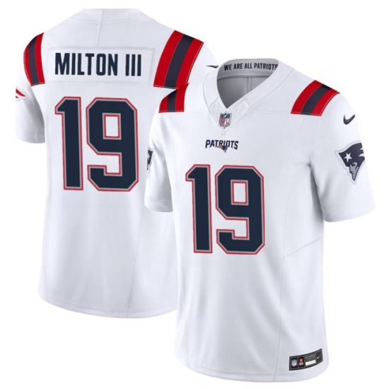 Youth New England Patriots 19 Joe Milton III White 2024 F U S E Vapor Limited Stitched Football Jersey Youth New England Patriots 19 Joe Milton III White 2024 F U S E Vapor Limited Stitched Football Jersey
